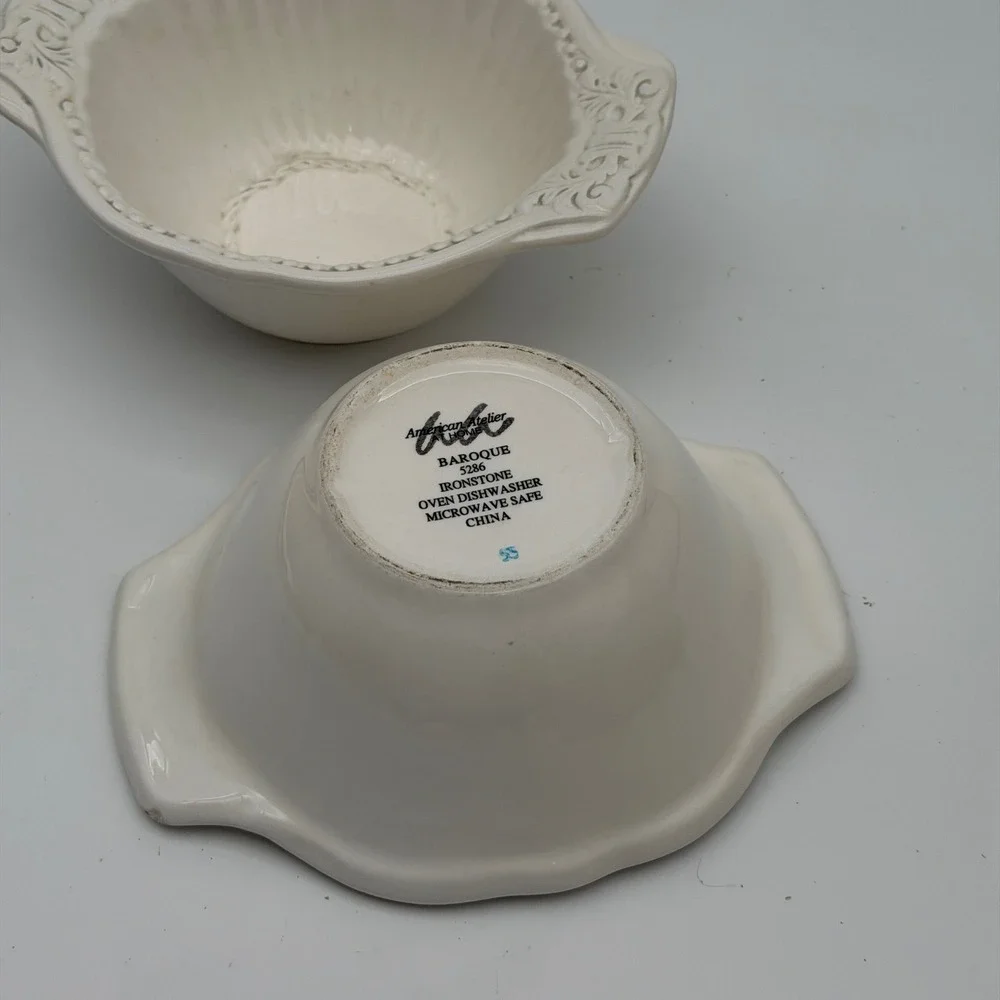 American Atelier Baroque 5286 Ironstone Handled Bowls Set of 2 Cream‎ White
